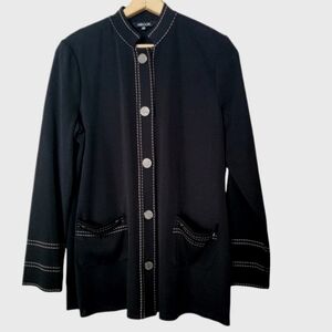 Womens Exclusively misook Classic Black Sweater Cardigan Contrast Stitch Medium